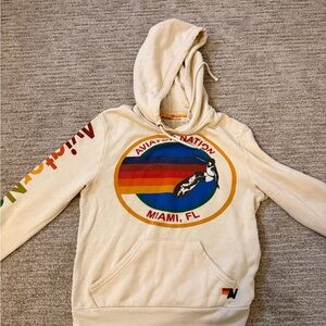 Aviator Nation Cream Hoodie with Rainbow Detail